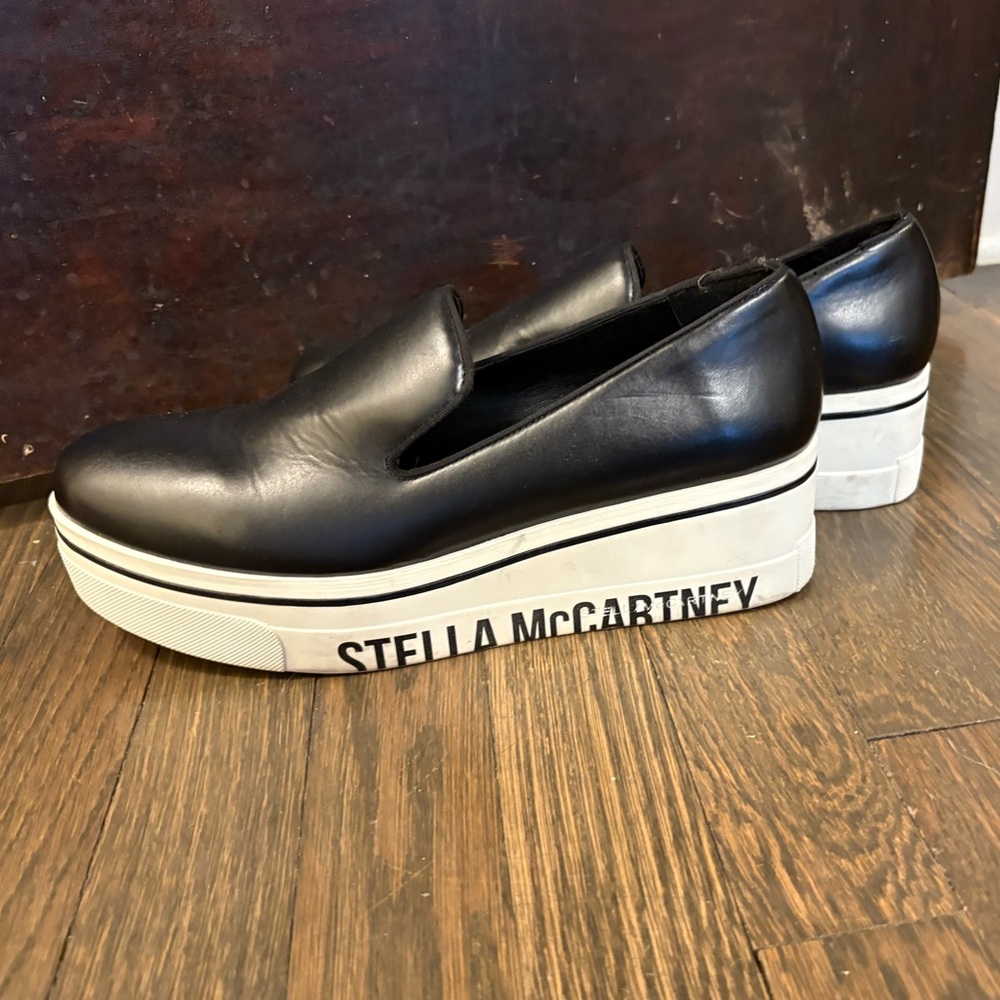 Stella McCartney Black Slip-On Platforms with White Sole